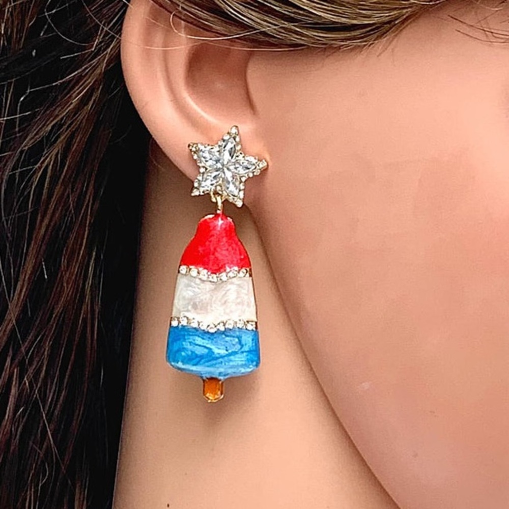 🔥RESTOCKED!🔥 Delicious Red White Blue Popsicle Star Earrings